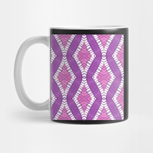 Pink, Purple, and White Diamond Stripes in Tie Dye Batik Style Mug